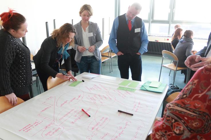 In Workshops setzten sich die Teilnehmer_innen mit den Themen Heterogenität, Kompetenzen und der Umsetzung von Modellen auseinander. <span>Foto: Piet Meyer/Jade HS</span>