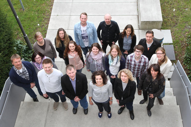 Waren mit dem Testdurchlauf des Moduls Studierendenmanagement zufrieden: Das Team des Immatrikulations- und Prüfungsamtes und das HISinOne-Projektteam. <span>Foto: Piet Meyer</span>