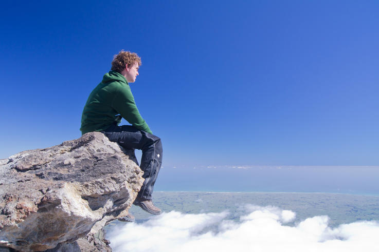 Student Franz Thole am Mount Taranaki in  Neuseeland.